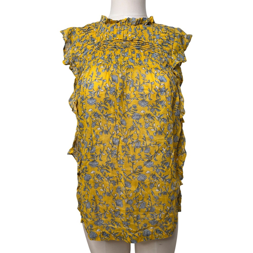 Beachlunchlounge Yellow Floral Smocked Ruffle‎ Sleeveless Blouse Top XS